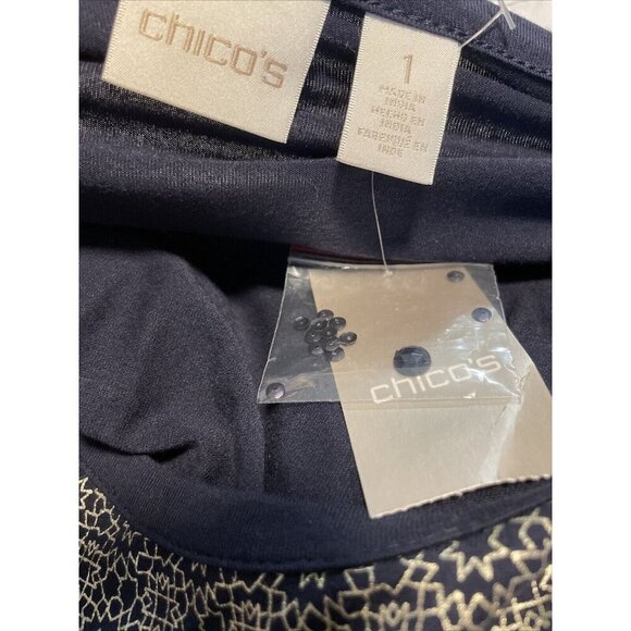 Chico's Womens Emma Embellished Top Black Knit Print 3/4 Sleeve Sz 1 Small - Picture 5 of 5